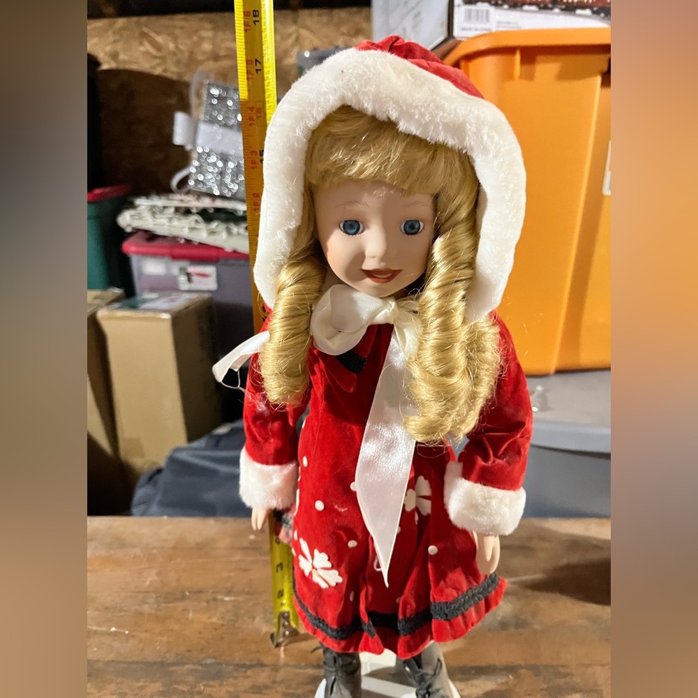 Red Holiday Doll with White Trim 17”